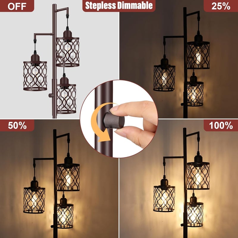 Rottogoon 68" Farmhouse Floor lamp, Dimmable Industrial Floor Lamps for Living Room, 3 Light Rustic Standing Tall Lamp Including 3 PCS 6W E26 Bulbs, Tree Floor Lamp for Bedrooms Room, Office, Bar, Brown - Image 2